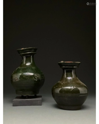 CHINA, HAN DYNASTY PAIR OF GLAZED POTTERY VESSELS