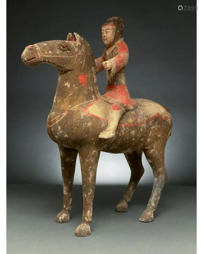 CHINA, HAN DYNASTY POTTERY FIGURE OF HORSE AND RI…