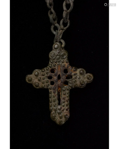 BYZANTINE BRONZE DOUBLE CROSS ON CHAIN