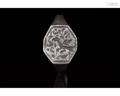 MEDIEVAL SILVER RING WITH GRYPHON