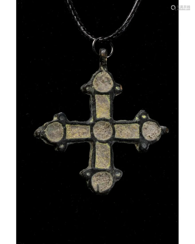 VIKING ENAMELED BRONZE CROSS PENDANT