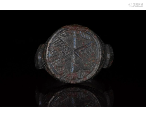 ROMAN BRONZE RING WITH STYLISED THUNDERBOLT