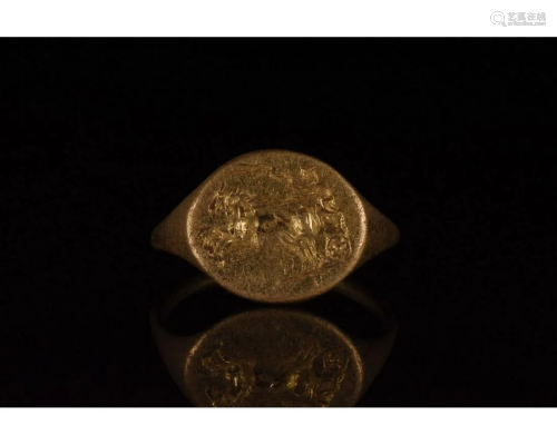 HELLENISTIC GOLD RING WITH CHARIOT - XRF TESTED