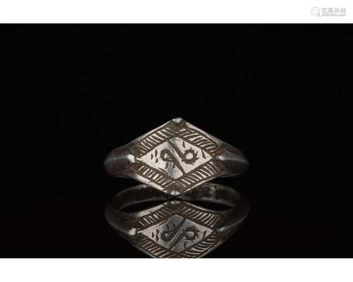 MEDIEVAL SILVER RING WITH SYMBOLS