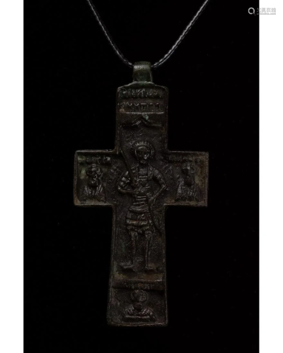 LARGE CRUSADERS ERA BRONZE CROSS WITH ST. GEORGE