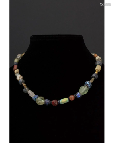 ROMAN GLASS AND STONE BEADED NECKLACE