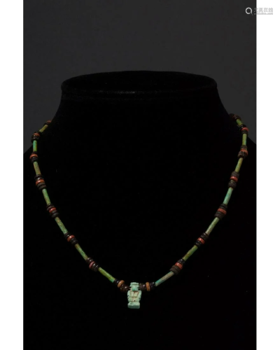 EGYPTIAN FAIENCE BEADED NECKLACE WITH AMULET