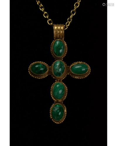LATE MEDIEVAL GOLD CROSS WITH EMERALDS