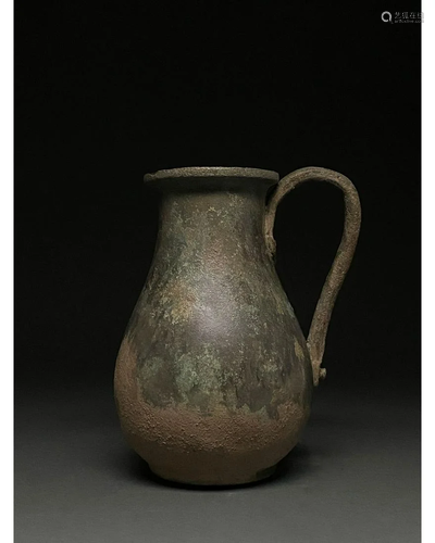 ANCIENT ROMAN BRONZE WINE VESSEL WITH HANDLE