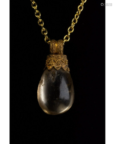 GREEK HELLENISTIC GOLD PENDANT WITH ROCK CRYSTAL