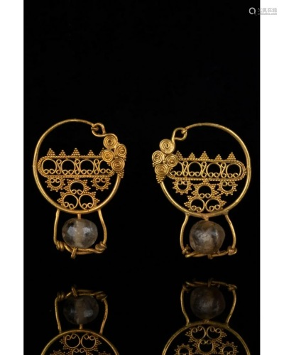 PAIR OF BYZANTINE GOLD EARRINGS WITH CRYSTALS