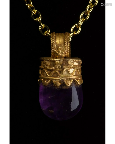 GREEK HELLENISTIC GOLD PENDANT WITH AMETHYST