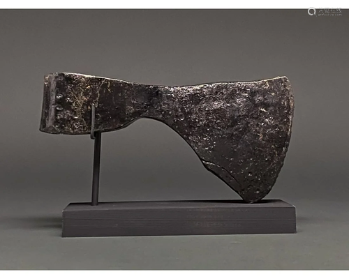 VIKING IRON BATTLE AXE HEAD ON STAND