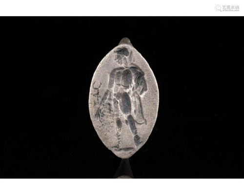 GREEK HELLENISTIC SILVER RING WITH STANDING GOD