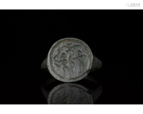 MEDIEVAL RELIGIOUS BRONZE RING WITH ADAM AND EVE