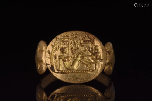 HELLENISTIC GOLD RING WITH LEDA AND THE SWAN - XRF