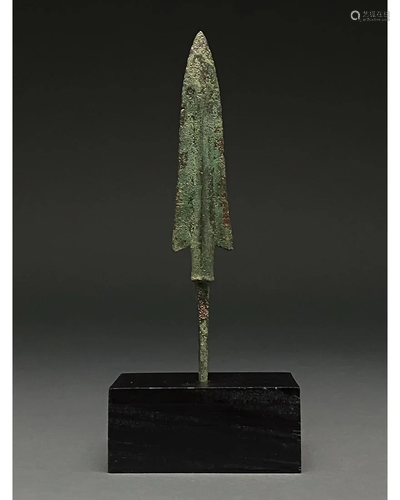 ANCIENT BRONZE SPEAR ON STAND