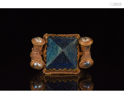 STUNNING BYZANTINE RING WITH PEARLS AND PYRAMID - XRF