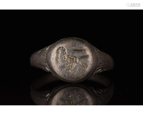 VIKING AGE SILVER RING WITH RAVEN