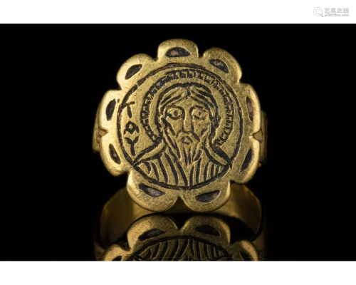 BYZANTINE GOLD AND NIELLO RELIGIOUS RING - XRF TESTED