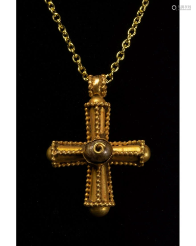 BYZANTINE GOLD CROSS WITH PEARL