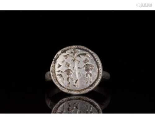MEDIEVAL SILVER CHRISTIAN RING WITH ADAM AND EVE