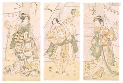 KATSUKAWA SHUN'EI (1762-1819): KABUKI-TRIPTYCHON.