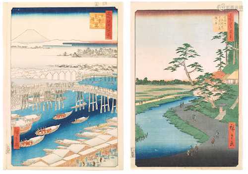 UTAGAWA HIROSHIGE I (1759-1858): ZWEI FARBHOLZDRUCKE.