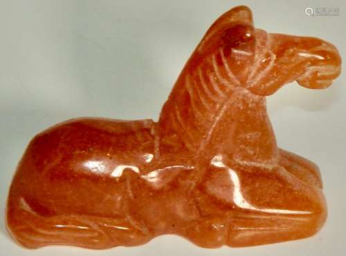 CHINESE ANTIQUE CARVED JADE NETSUKE SEATED HORSE FIGURE