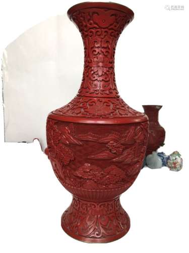 Large Chinese Red Cinnabar Vase