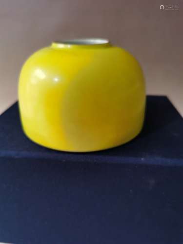 Chinese Lemon yellow Glaze Porcelaint Brush Washer Marked