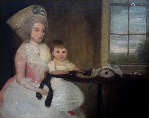 Francis Alleyne, 1750 - 1815<br/>portrait Of Mrs Ann Clifton (1753-1820) And Her Son Nathaniel Sated By A Table