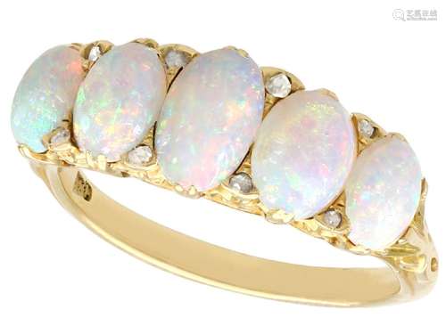 1.88ct Opal And Diamond, 18ct Yellow Gold Five Stone Ring - Antique Victorian