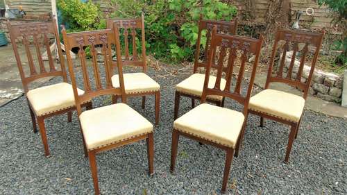 Arts & Crafts Movement Oak Chairs, Set Of 6