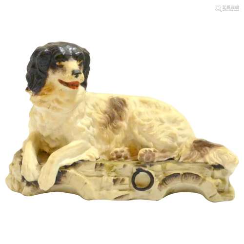 Victorian Bisque Reclining Dog Figurine