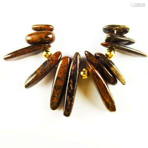 SH2649 12Pcs/Set Bronzite Freefrom Pendant Bead 26x7x4mm/10x3x4mm