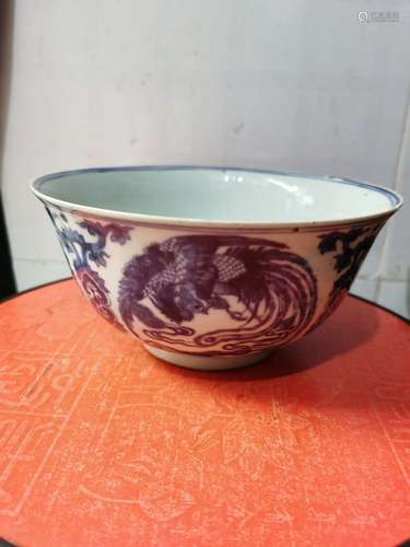 Chinese Blue White Dragon  phoenix Porcelain Bowl