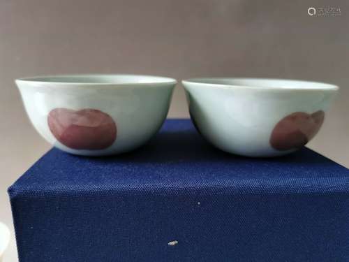 Chinese A pair Underglaze Red Three  Fruit Porcelain  Cups