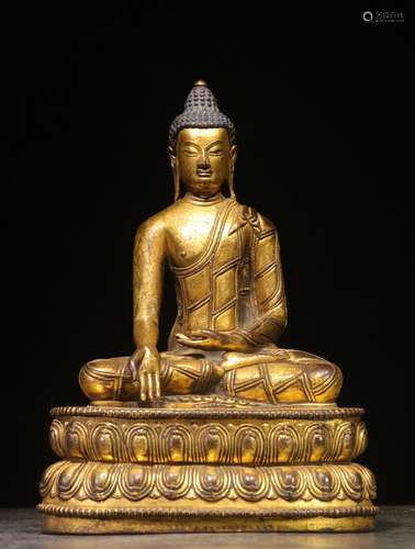 GILT BRONZE CAST 'SHAKYAMUNI' SEATED FIGURE