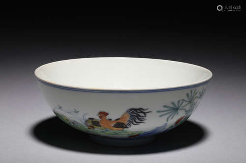 DOUCAI ENAMELED 'CHICKEN' BOWL