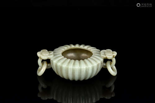 JADE CARVED SPITTOON WITH LOOP HANDLES