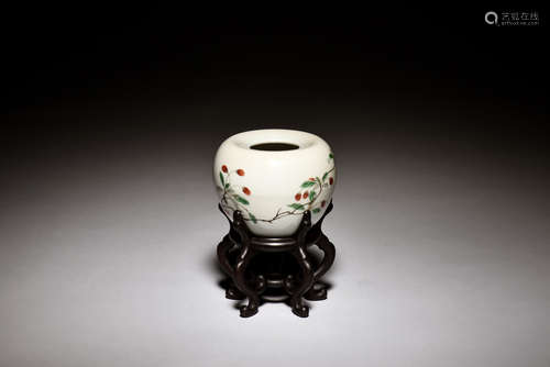 WUCAI 'FRUITS' SPITTOON WITH WOODEN STAND