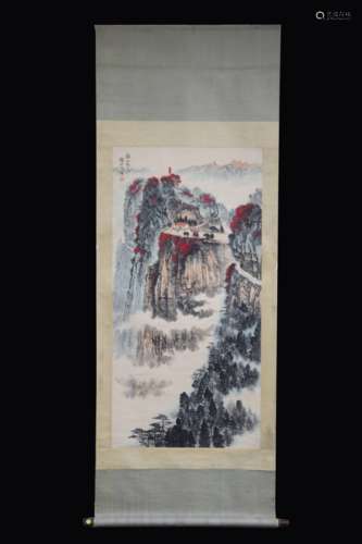 QIAN SONGYAN: INK AND COLOR ON PAPER PAINTING 'LANDSCAPE SCENERY'