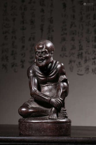 ZITAN WOOD CARVED 'LUOHAN' SEATED FIGURE