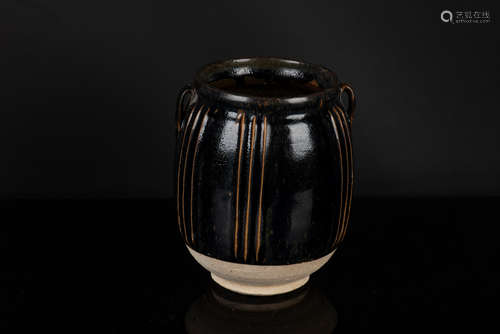 CIZHOU WARE BLACK GLAZED JAR WITH TWO HANDLES