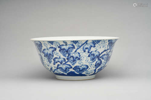 A blue-and-white 'squirrel and grapevine' bowl  Underglaze double-ring mark, Qing dynasty