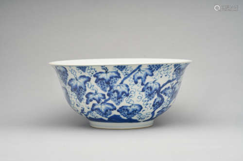 A blue-and-white 'squirrel and grapevine' bowl  Underglaze double-ring mark, Qing dynasty