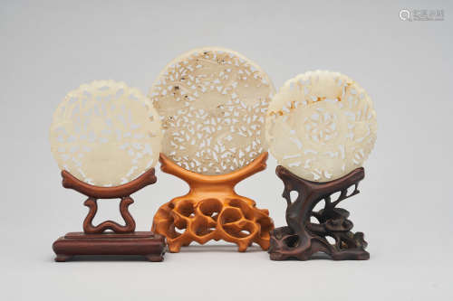 A group of three jade plaques  19th century