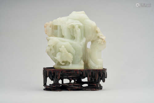 A celadon jade 'landscape' boulder  Qing dynasty