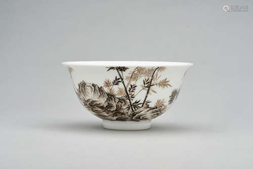 A grisaille painted 'bamboo' bowl  Yongzheng four-character mark, 20th century